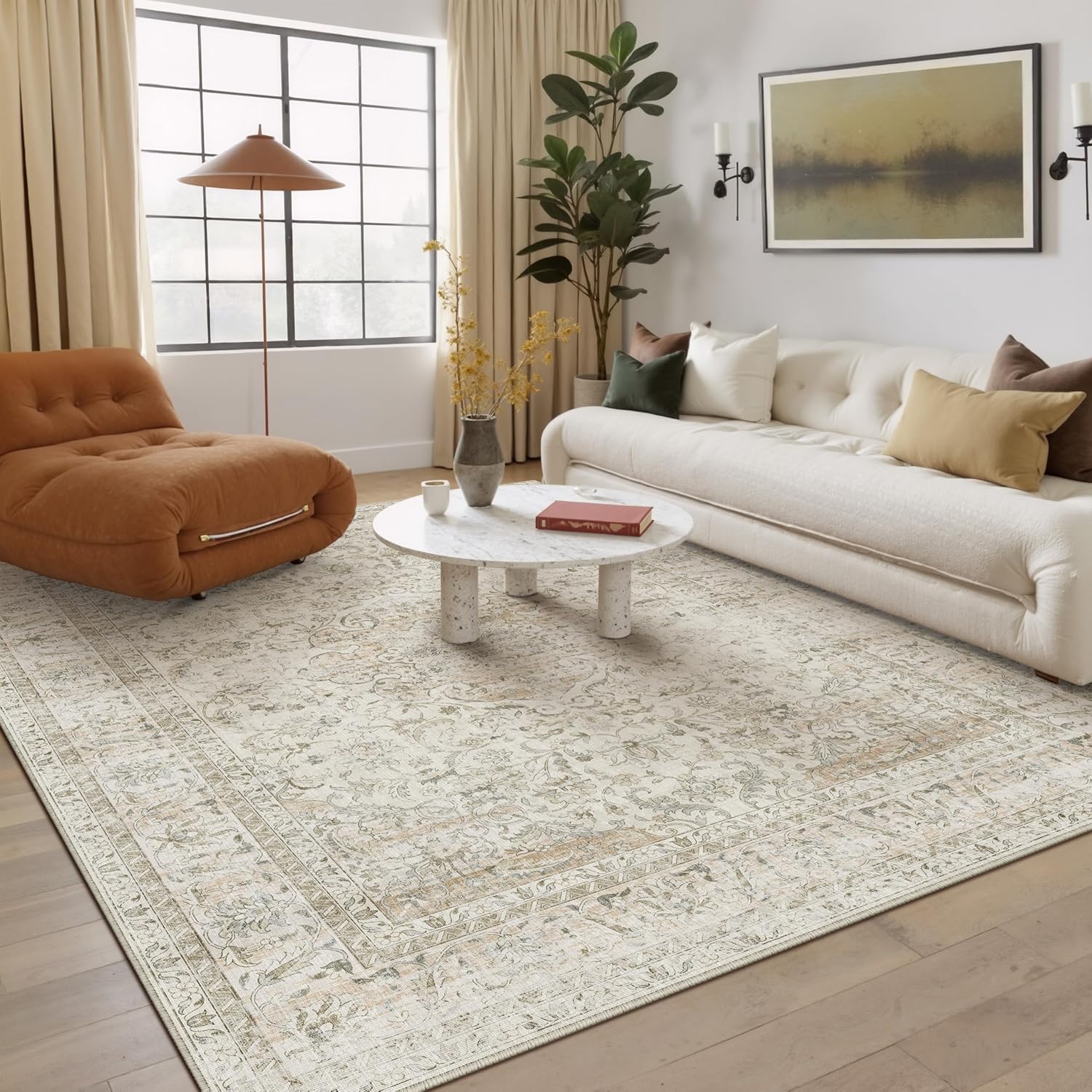vintage Persian inspired area rug beige