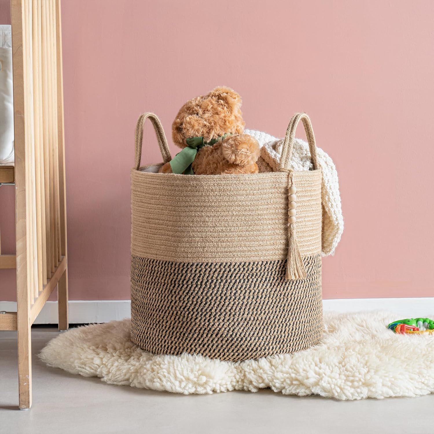 two toned woven storage basket