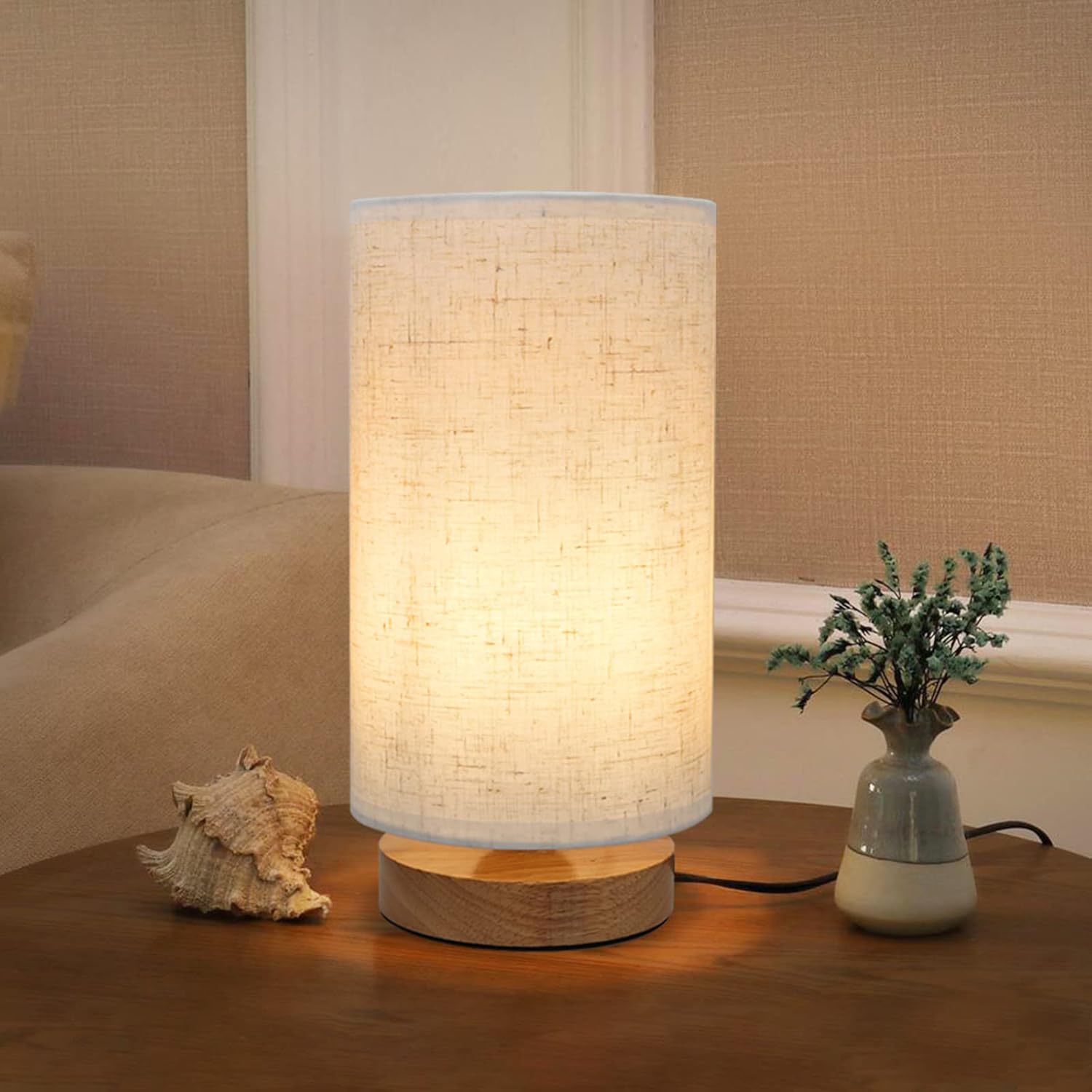 linen shade table lamp cozy living room